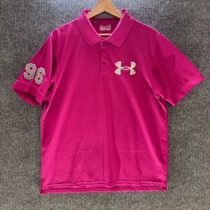 Under Armour HeatGear Polo Shirt Women L Pink 96‎ Big Logo Golf Athletic Active